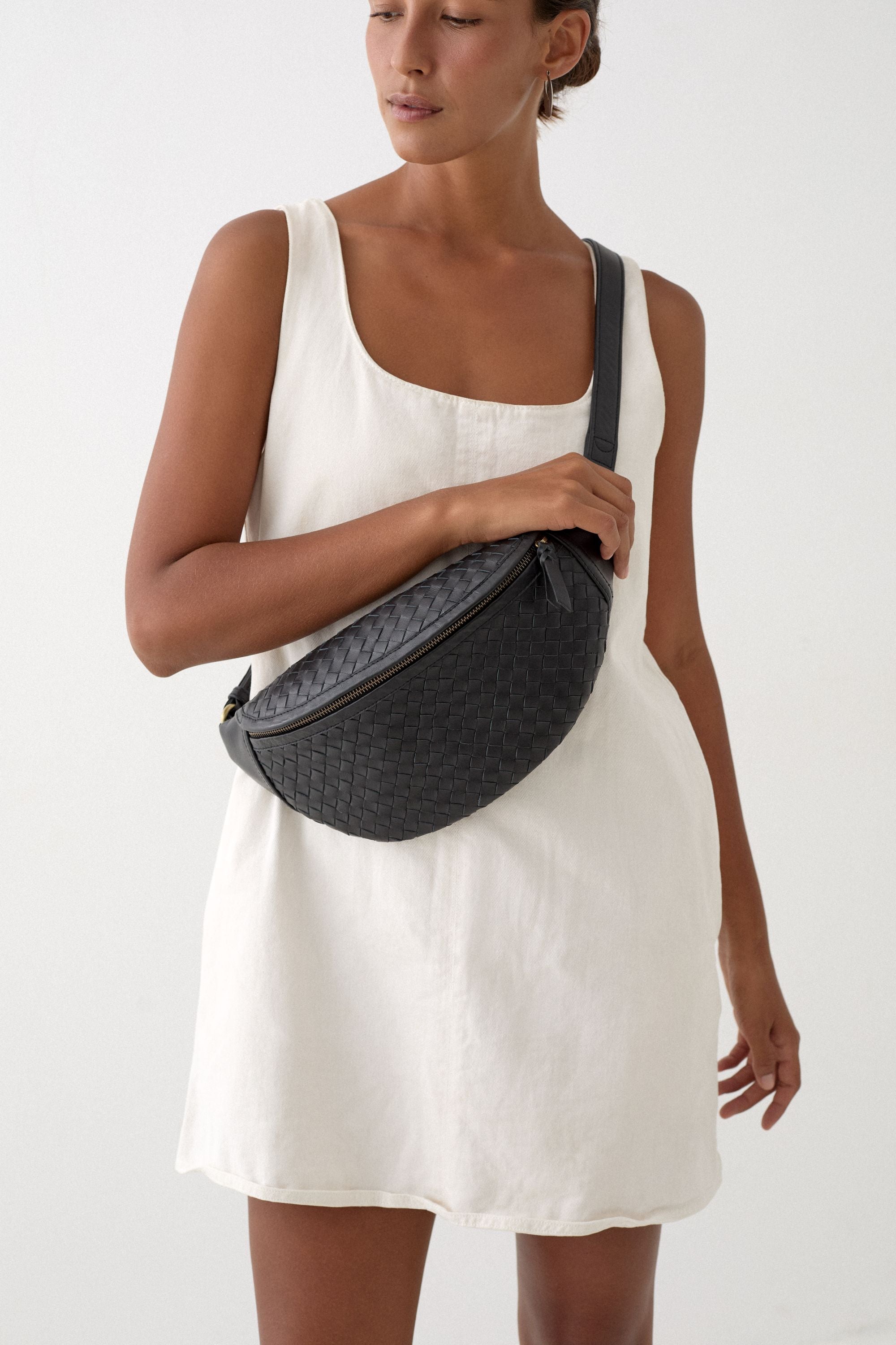 MANDRN | The Woven Atlas - Black Leather Crossbody Bag