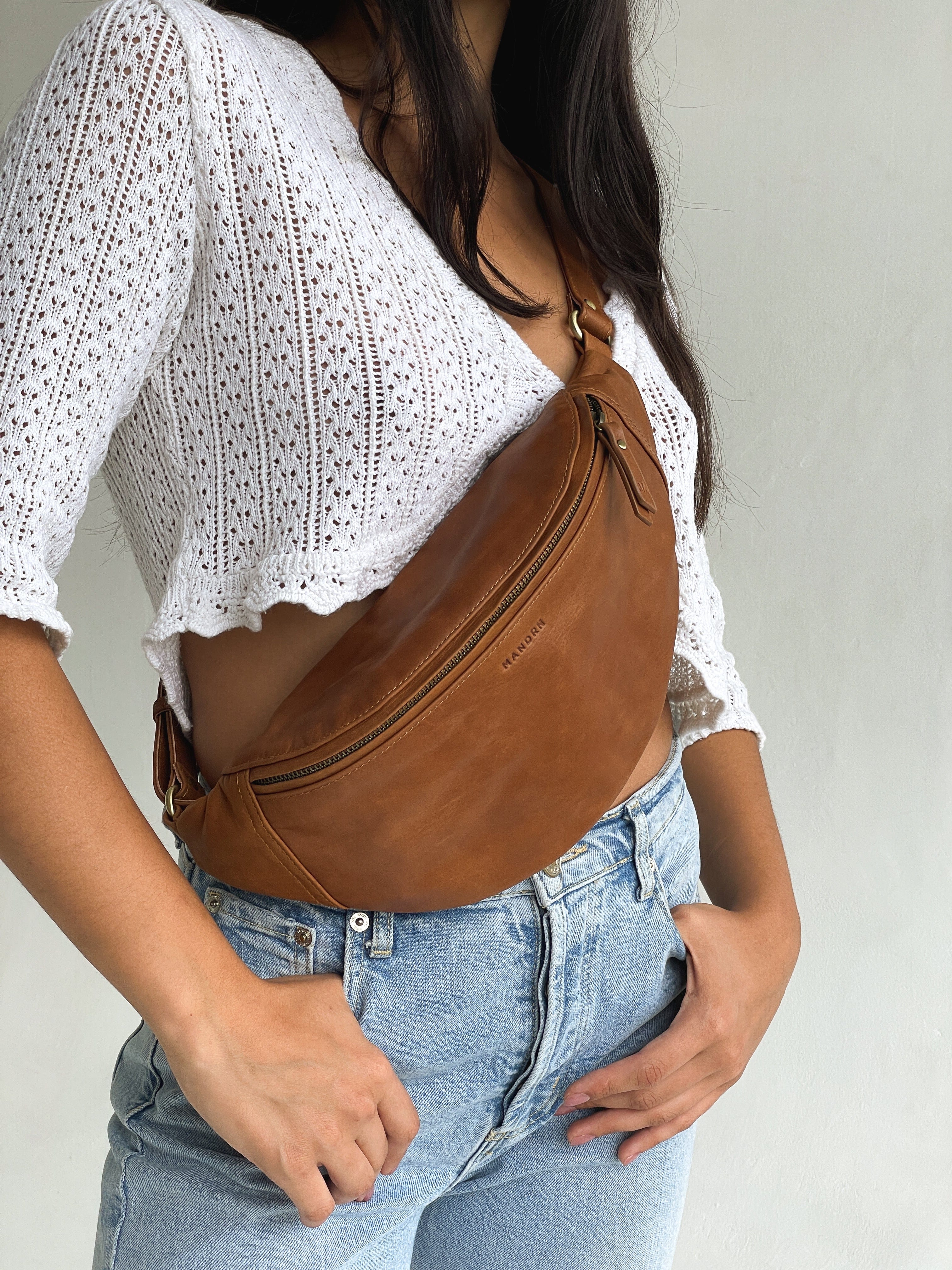 MANDRN  The Remy- Taupe Leather Fanny Pack
