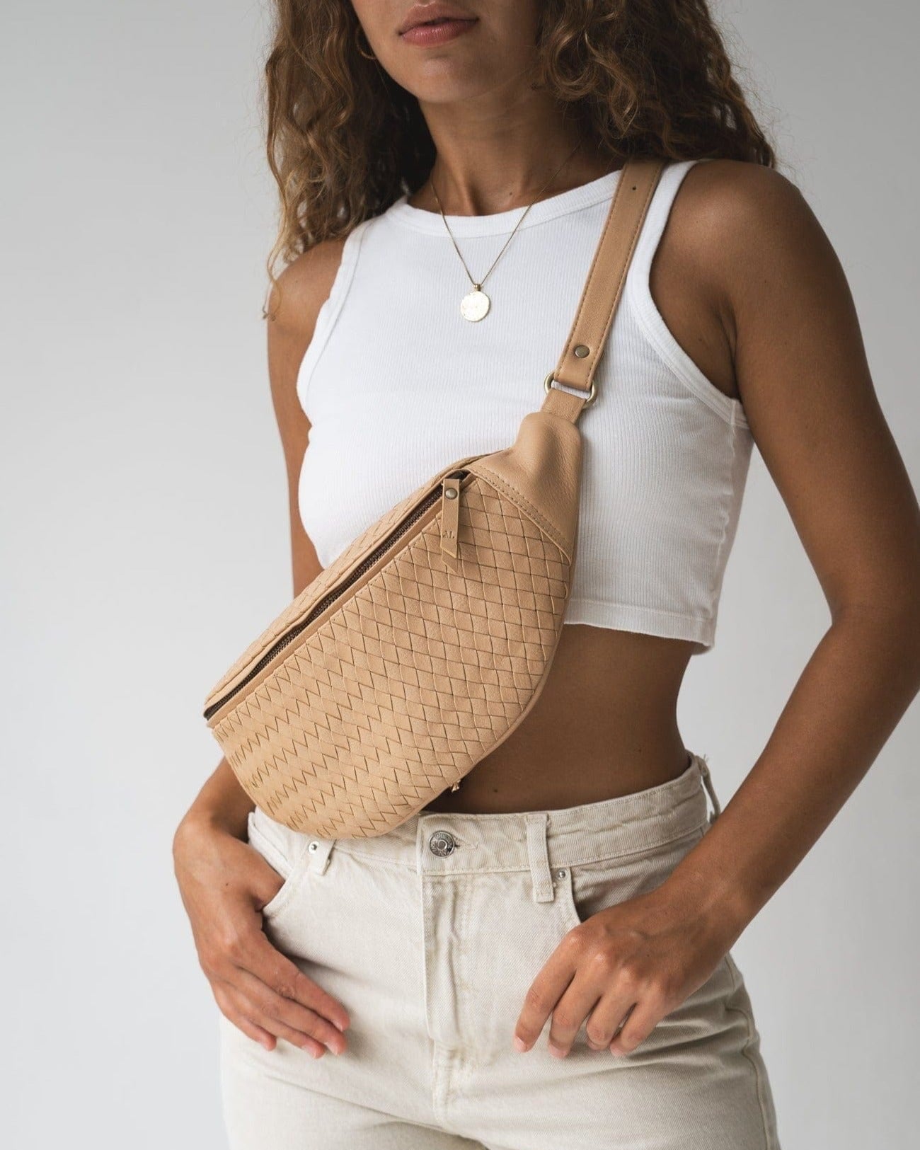 MANDRN The Woven Atlas Sand Leather Fanny Pack