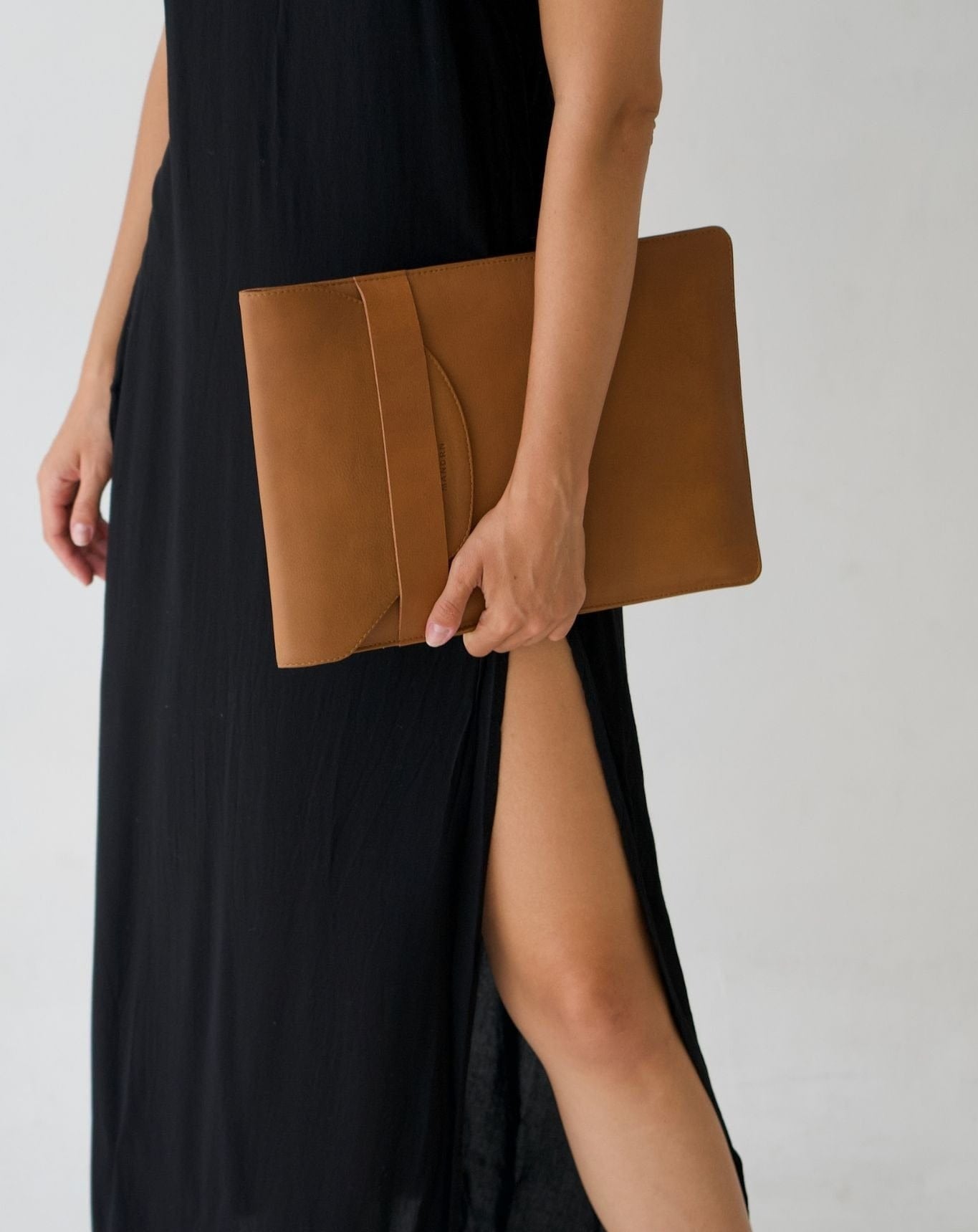 TANN IN Brown Pure Leather Double Flip Clutch bag