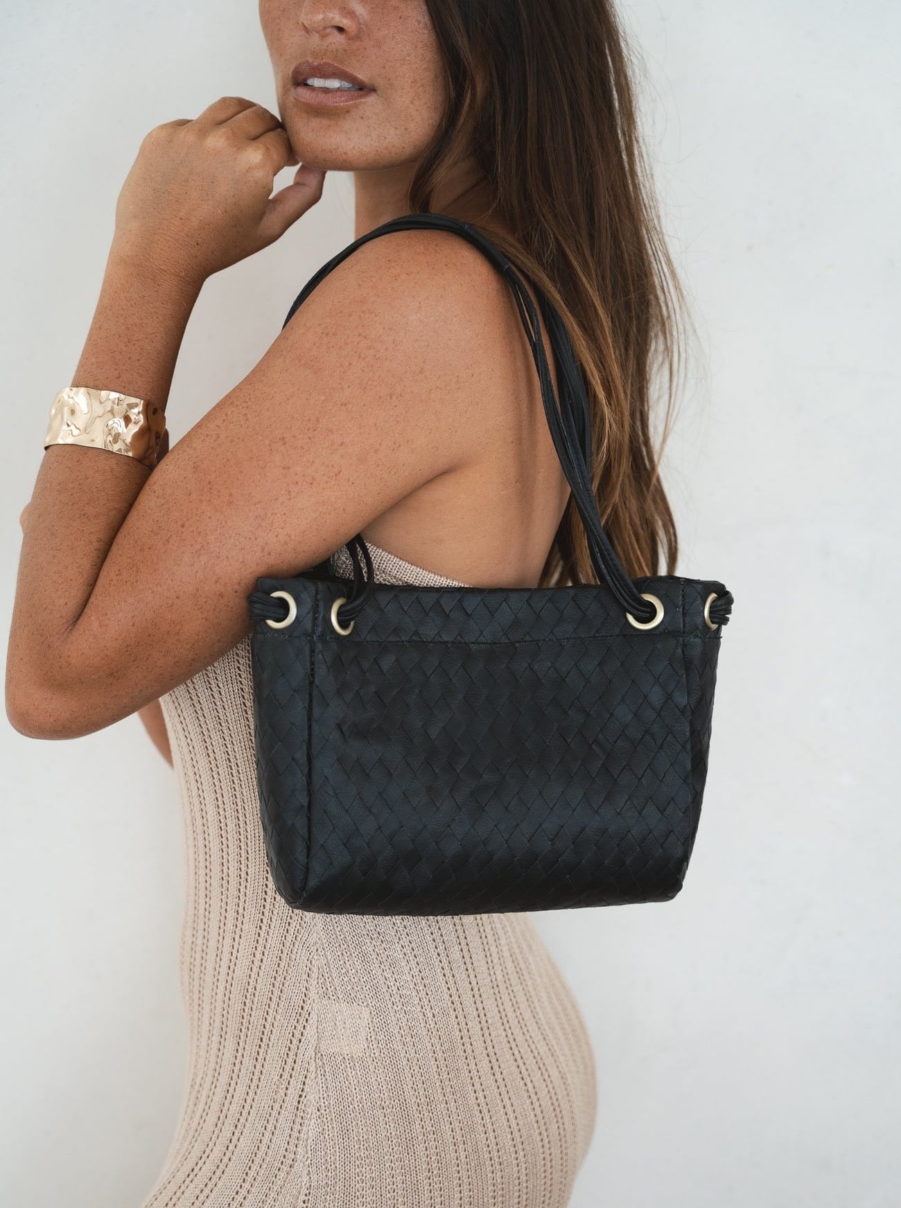 Woven black bag sale