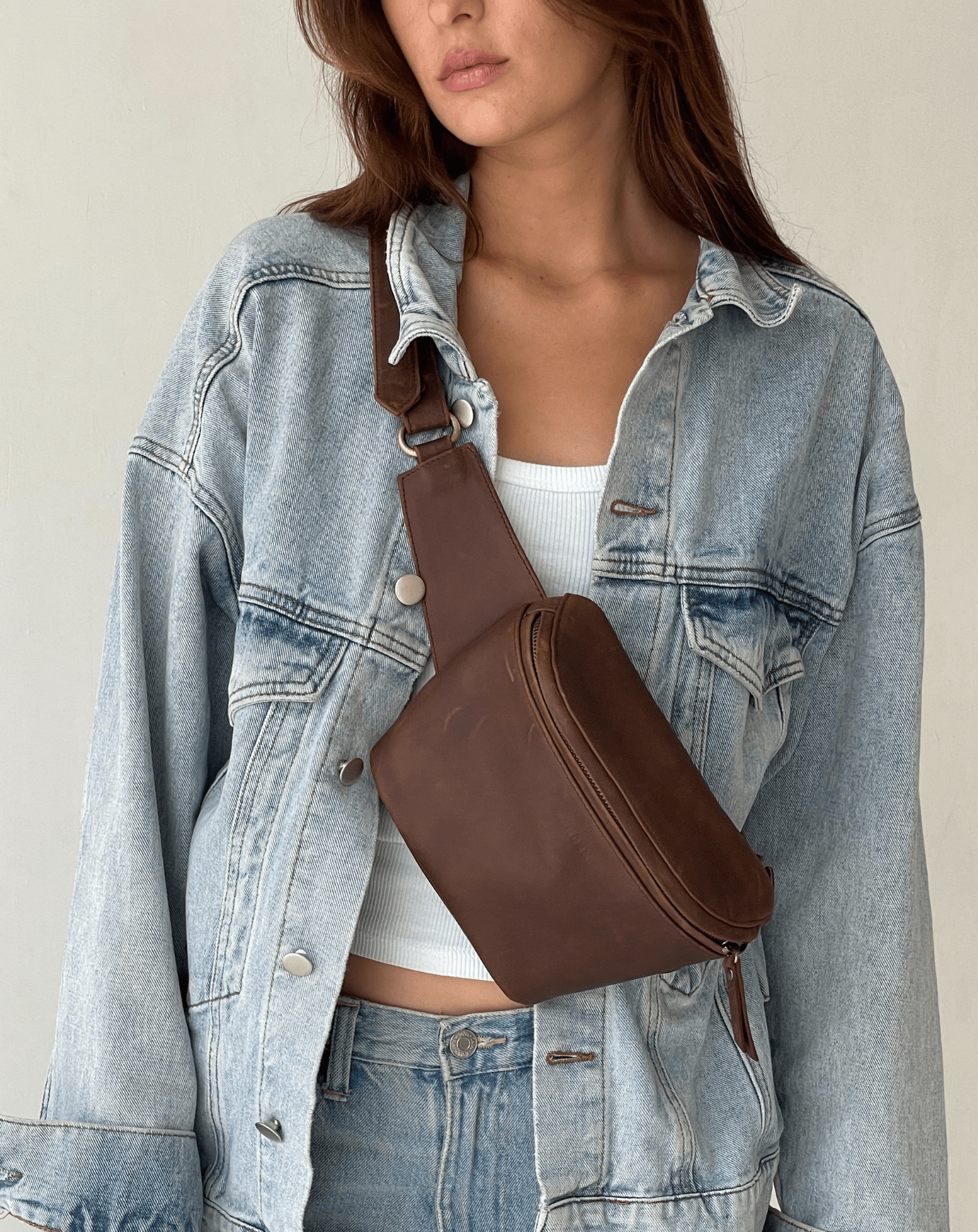 MANDRN  The Remy- Taupe Leather Fanny Pack