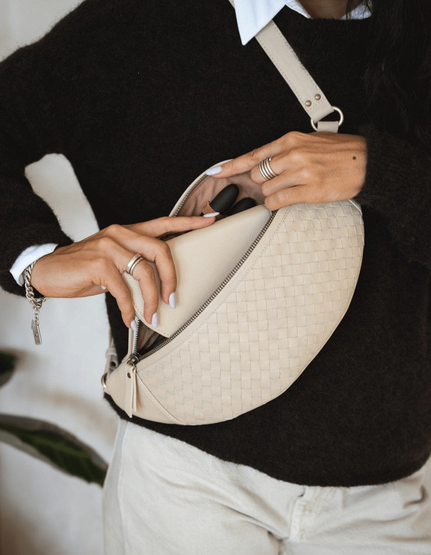 MANDRN | The Woven Atlas - Bone Leather Crossbody Bag