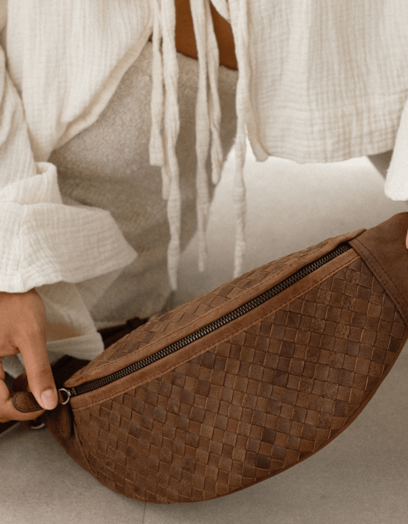 MANDRN | The Woven Atlas - Saddle Dark Leather Crossbody Bag MANDRN | The Woven Atlas - Saddle Dark Leather Crossbody Bag