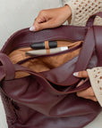 MANDRN Woven Evra Tote - Burgundy tote