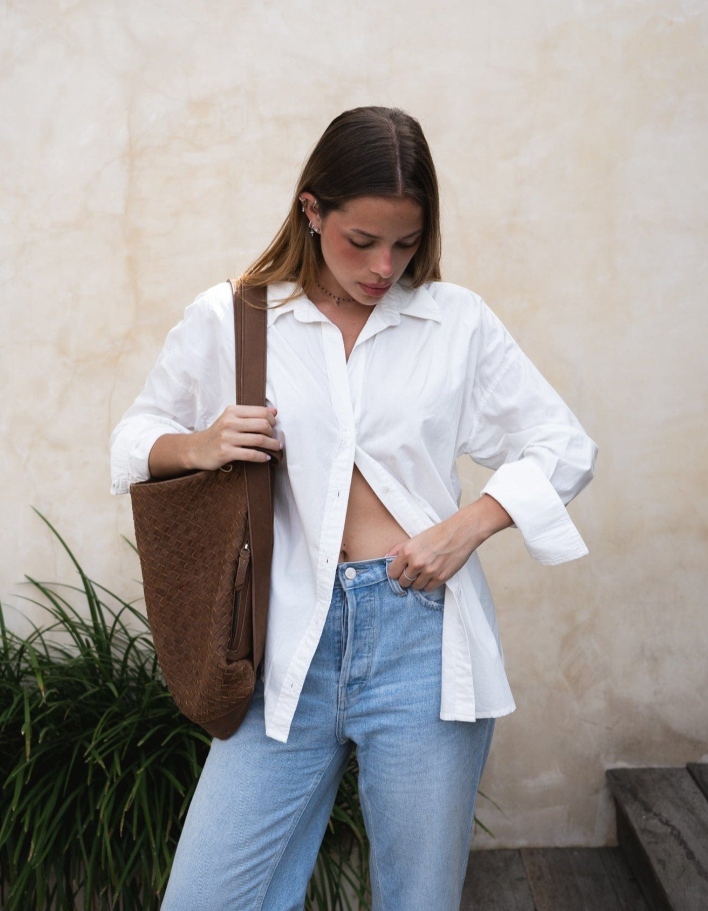 Woven Evra Tote - Saddle (Dark)