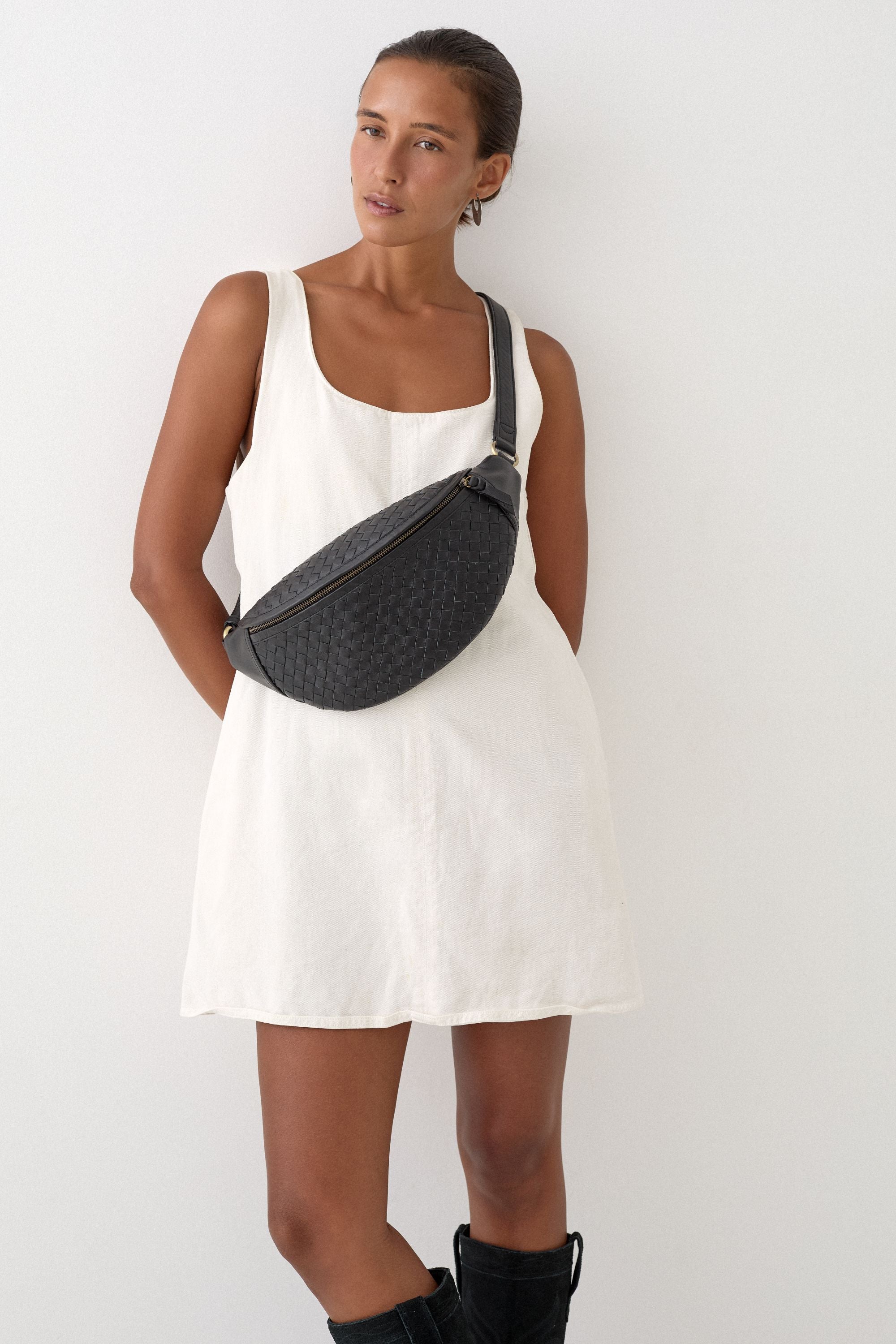 MANDRN | The Woven Atlas - Black Leather Crossbody Bag