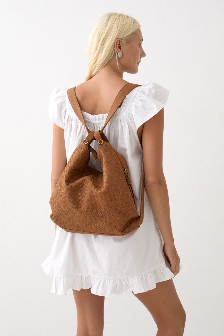 Woven Evra Tote - Saddle (Light)