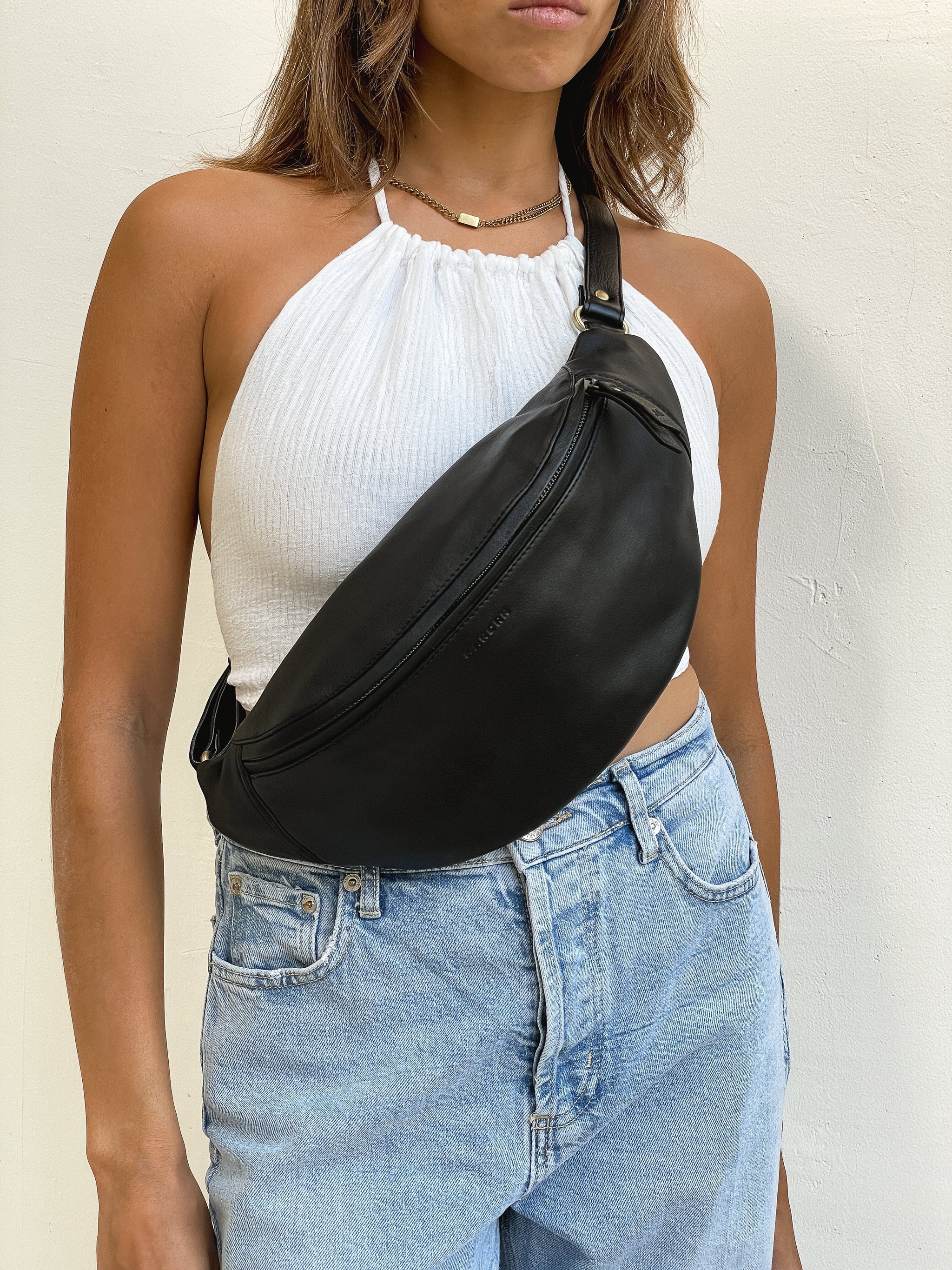 MANDRN | The Atlas- Black Leather Fanny Pack