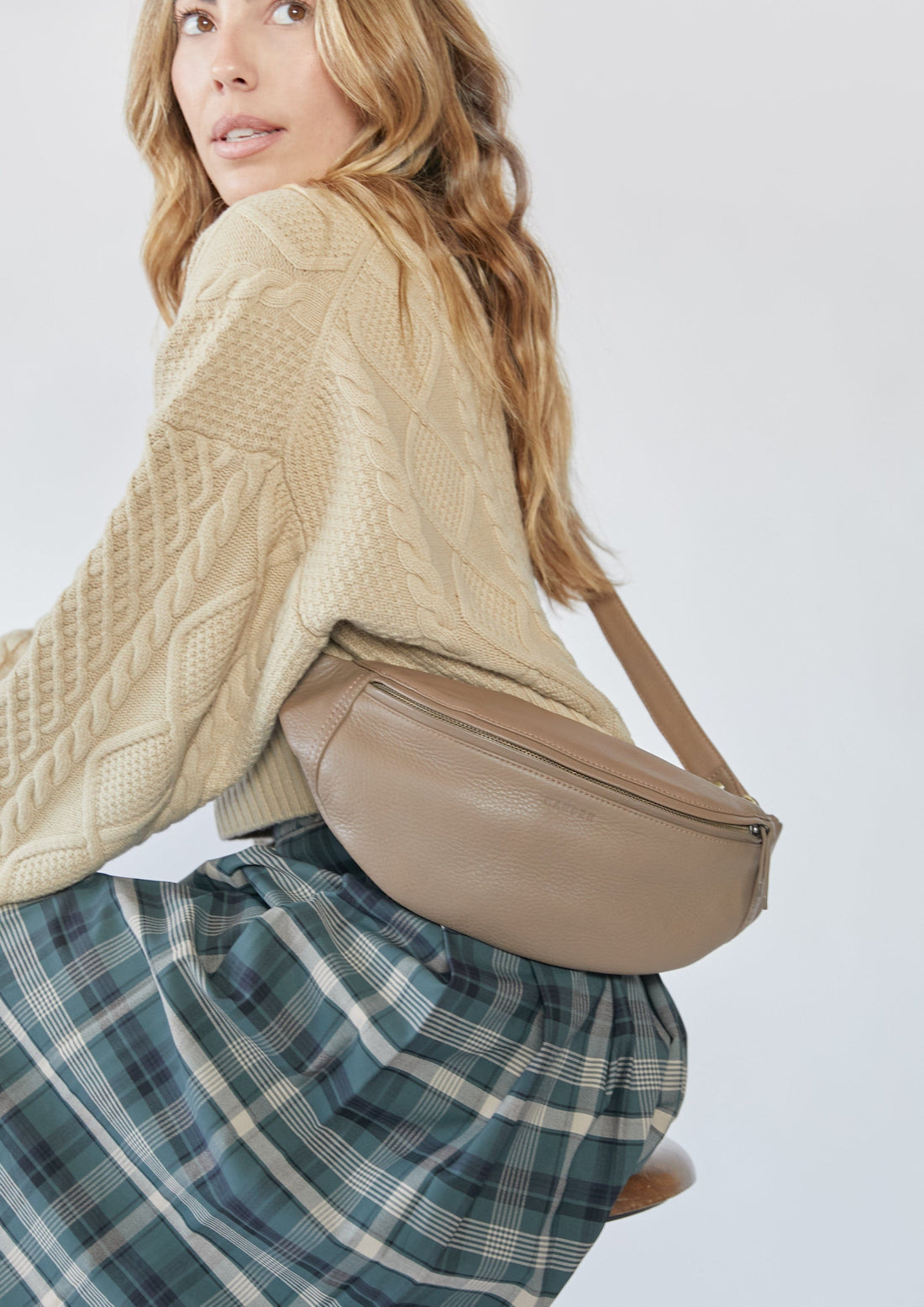 MANDRN  The Woven Atlas- Tan Leather Fanny Pack