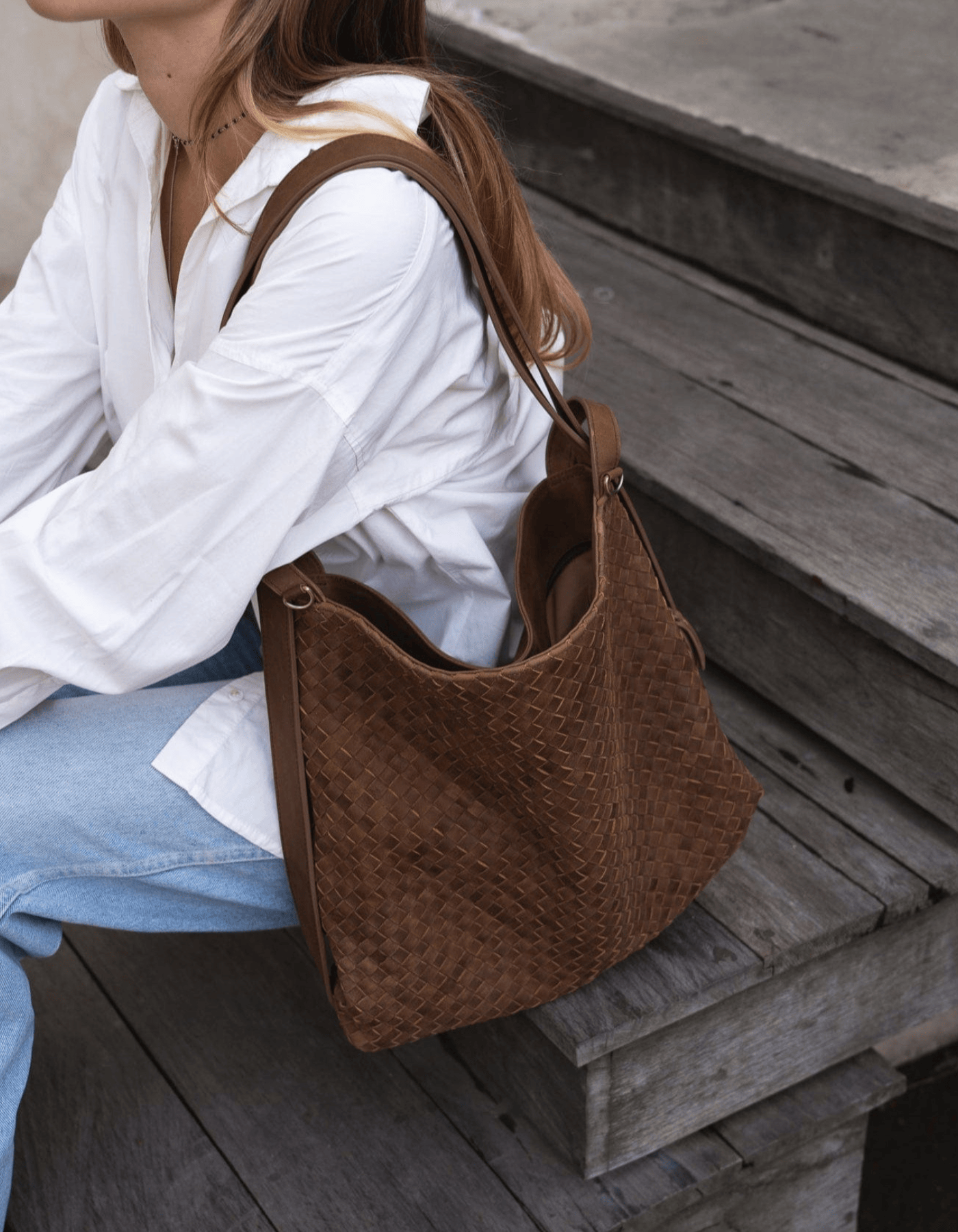 MANDRN [PRE-ORDER]- Woven Evra Tote - Saddle (Dark) tote