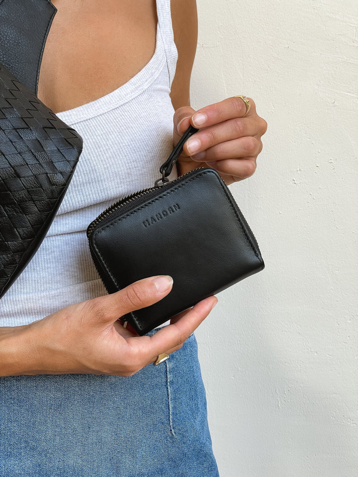 MANDRN | The Quin - Black Zipped Leather Wallet