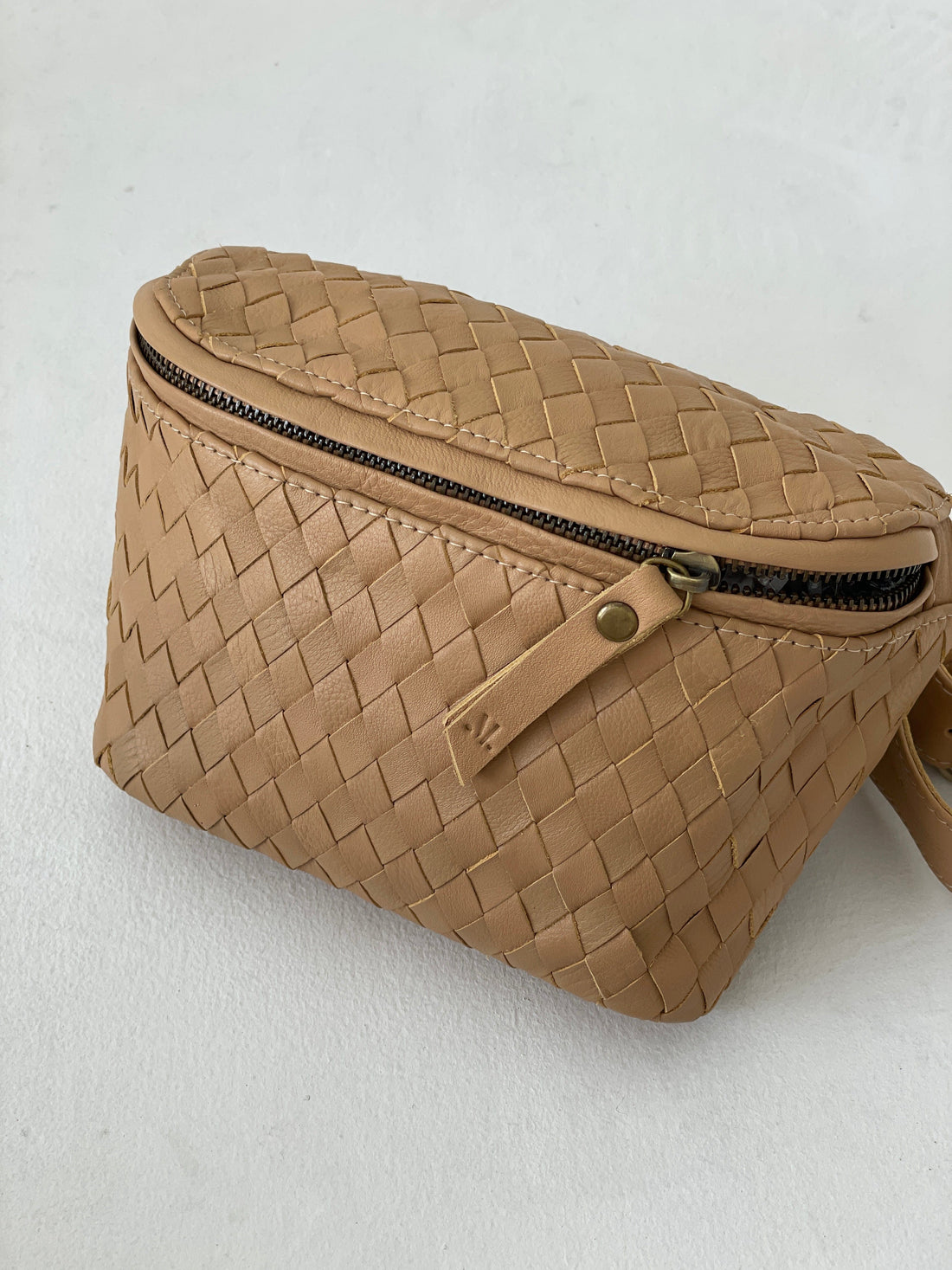 MANDRN  The Woven Remy- Tan Leather Fanny Pack