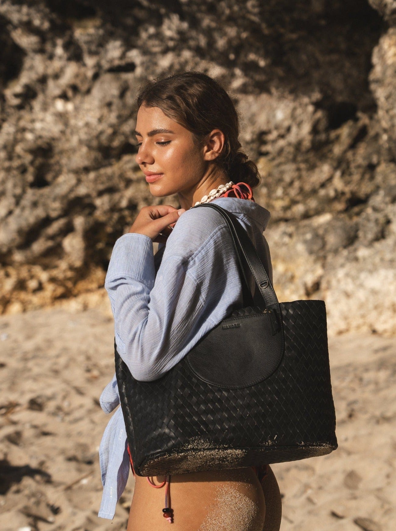 Mandrn Woven Andie Tote - Black tote