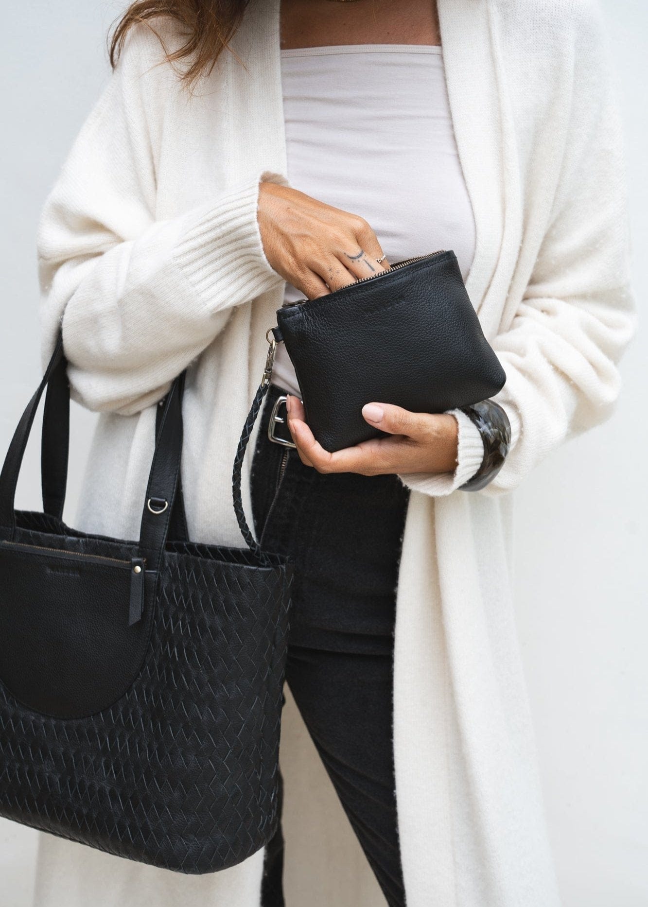 Mandrn Woven Andie Tote - Black tote