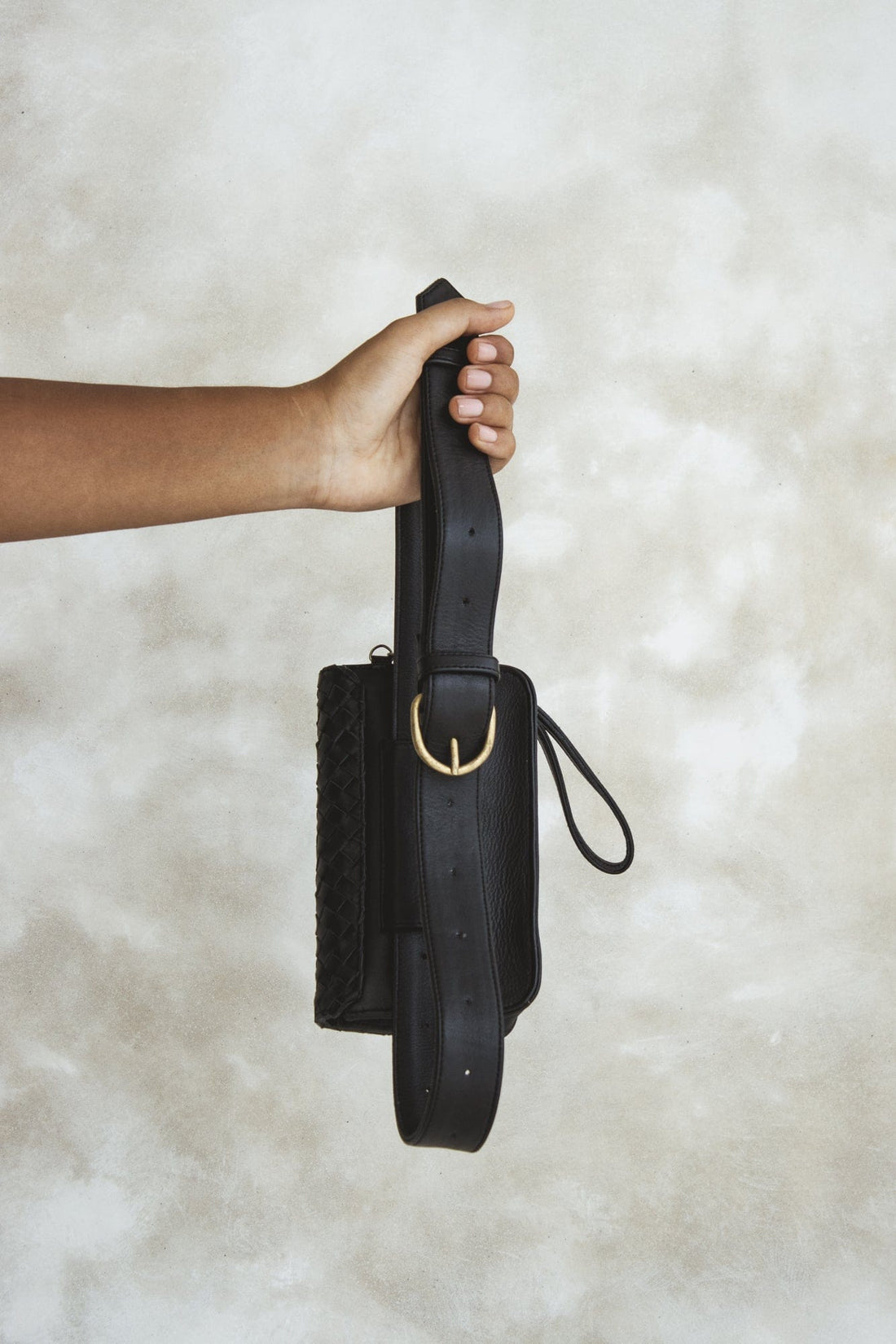 Baginning Black Leather Quilted Belt Bag Crossbody Waist Bag